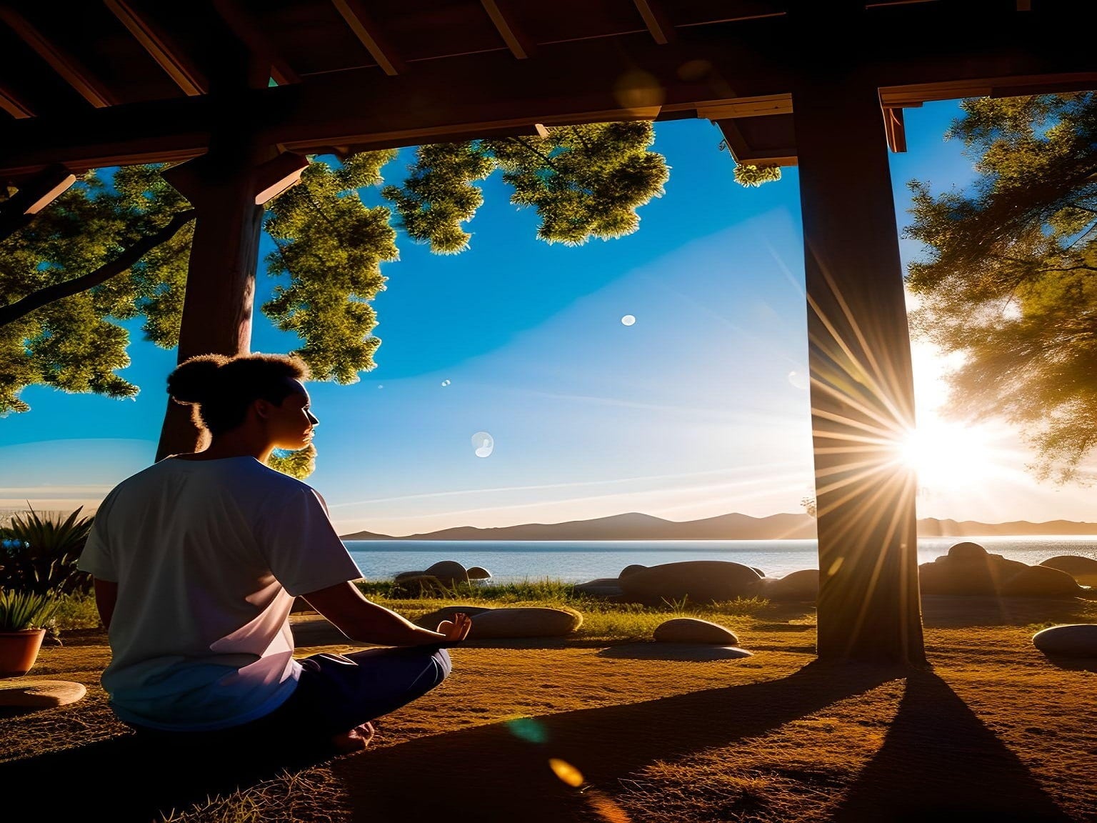 A person meditating in a serene setting, surrounded by soft rays of light and symbols representing intuition and spiritual connection.