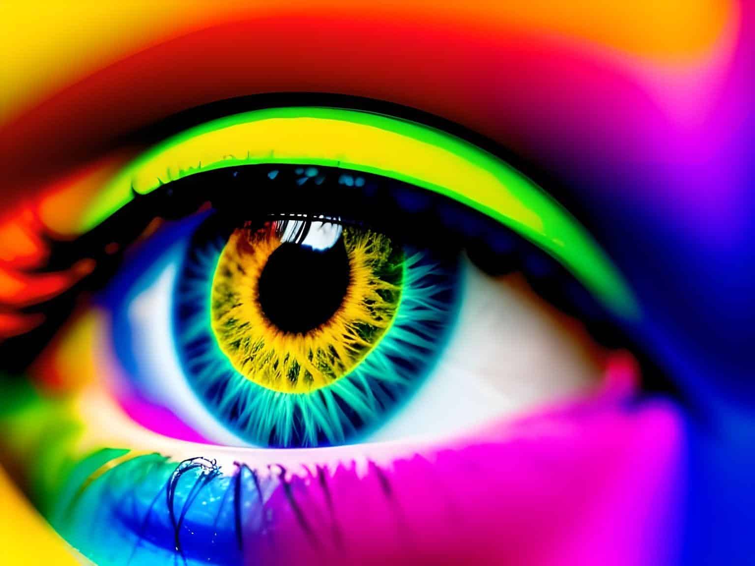 A vibrant image showing an open eye surrounded by colorful abstract shapes, representing clairvoyance