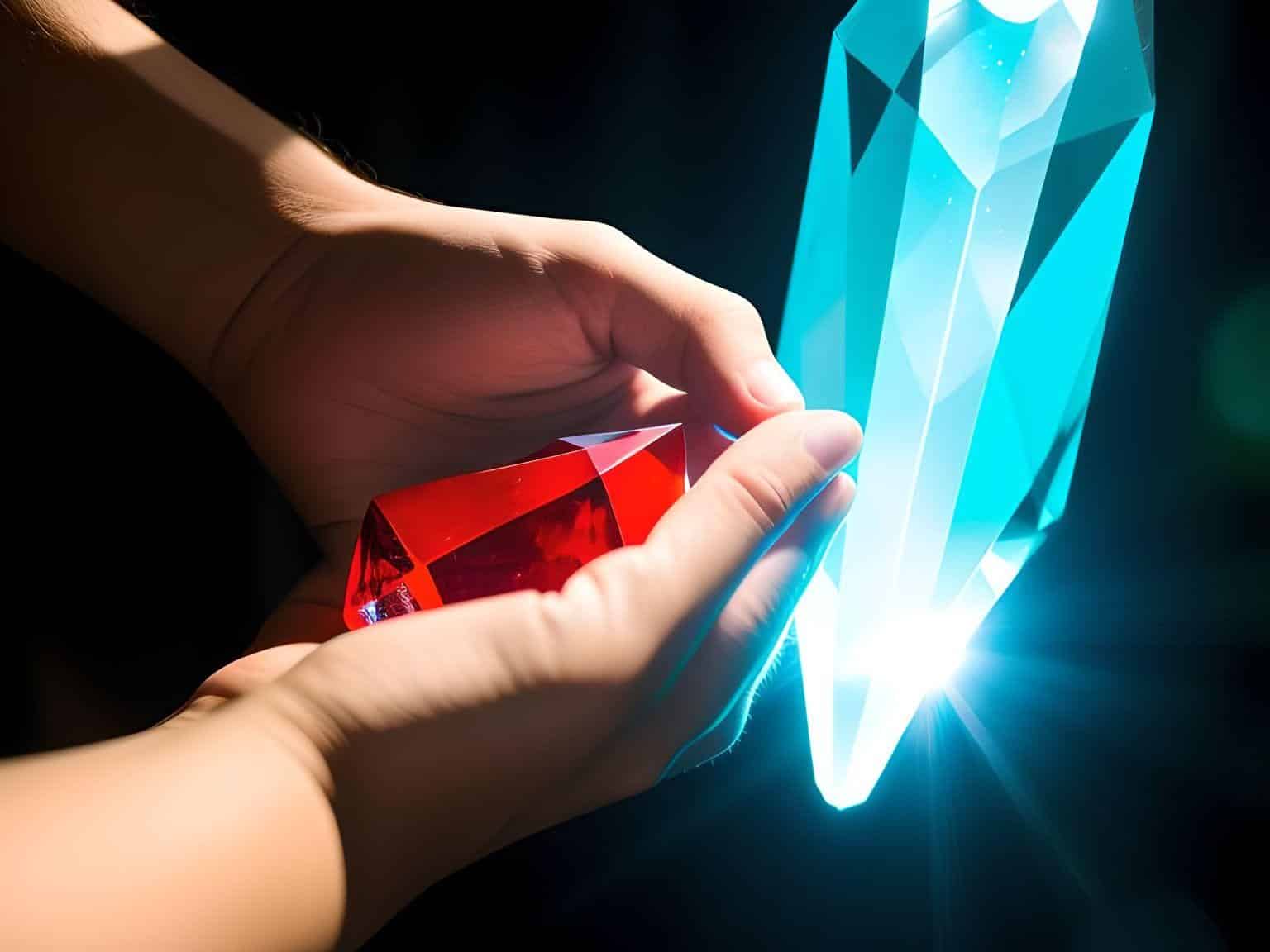 An image depicting a person holding their hands over a crystal, representing clairsentience and energy sensing